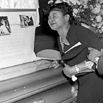 Emmett Till's mom Mamie Carthan Till at his funeral. (Photo credit Google Images)